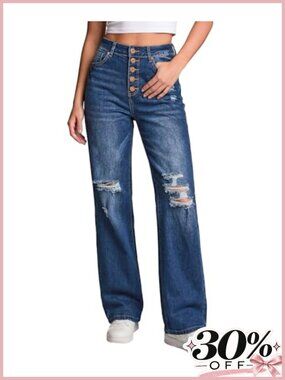 High Waisted Bell Bottom Jeans Ripped Flare Stretch Denim Pants